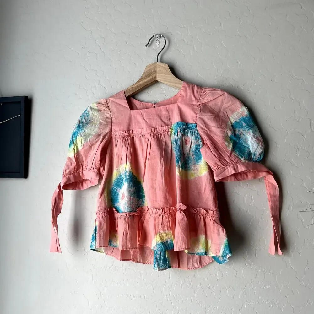 NEW‎ Sea New York Girl’s Tie Dye Pink Puff Sleeve Lourdes Top Size 6Y